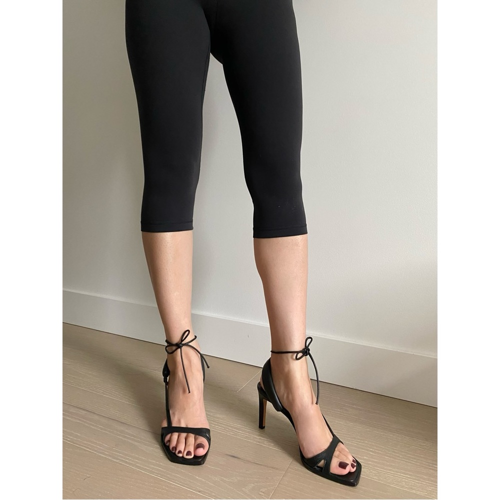 Tibi black leather square toe strappy sandal heels - Picture 3 of 11